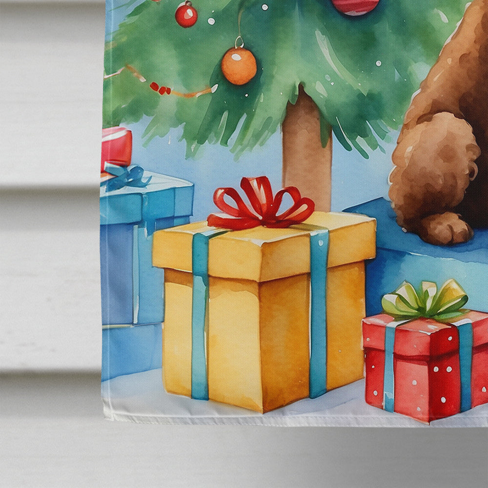 Chocolate Toy Poodle Christmas Reindeer House Flag 28x40 Porch Sleeve Pole Decorative Outside Yard Banner Artwork Wall Hanging, Polyester