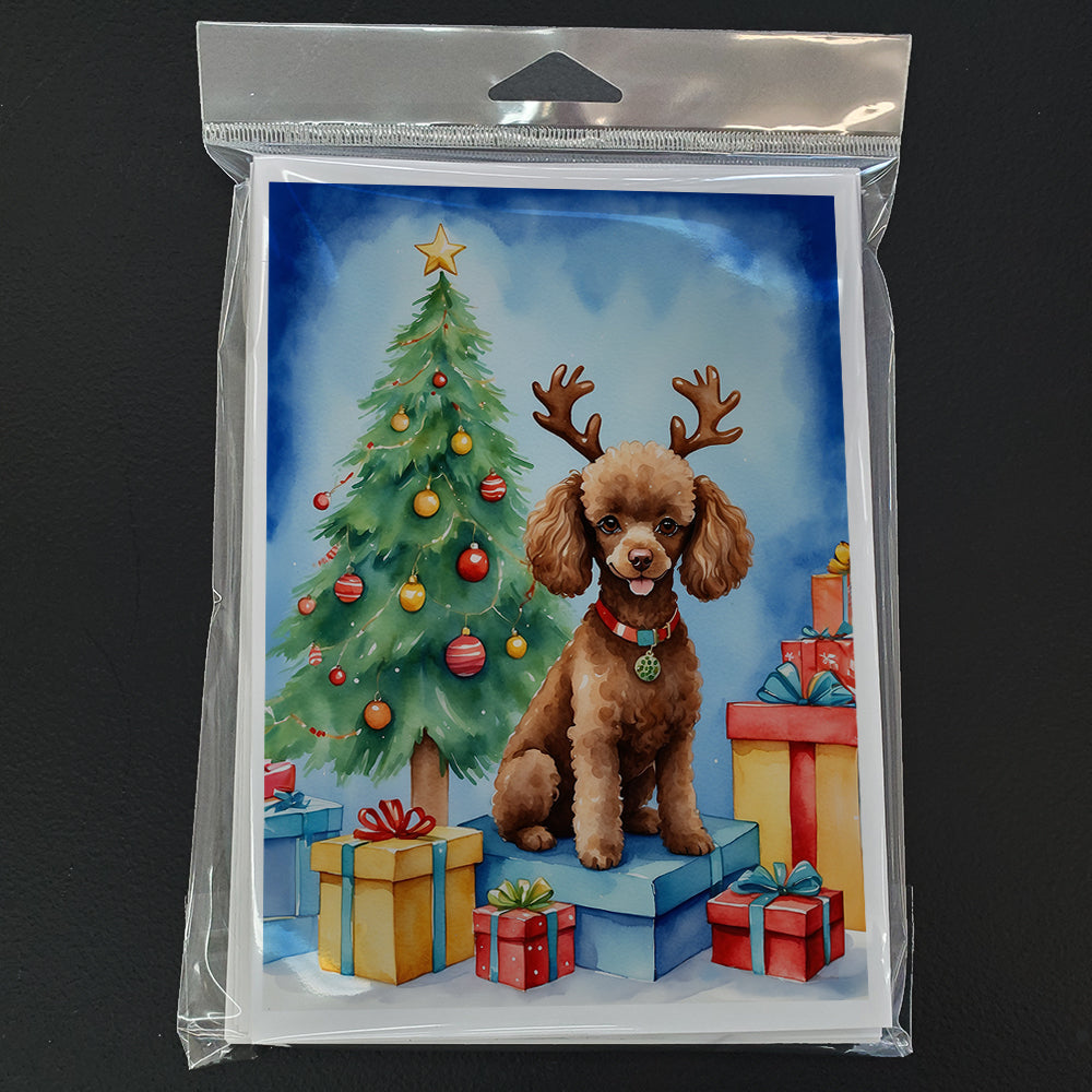 Chocolate Toy Poodle Christmas Reindeer Greeting Cards Pack of 8 Blank Cards with Envelopes Whimsical A7 Size 5x7