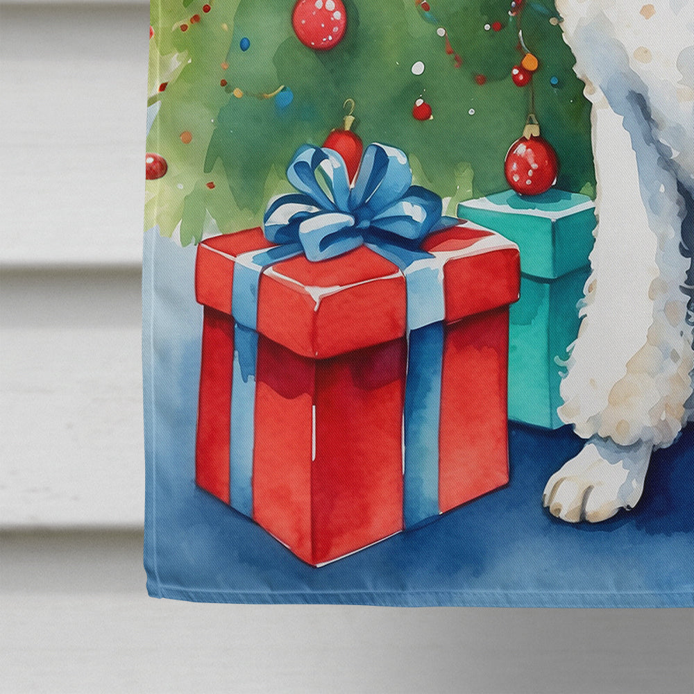 White Standard Poodle Christmas Reindeer House Flag 28x40 Porch Sleeve Pole Decorative Outside Yard Banner Artwork Wall Hanging, Polyester