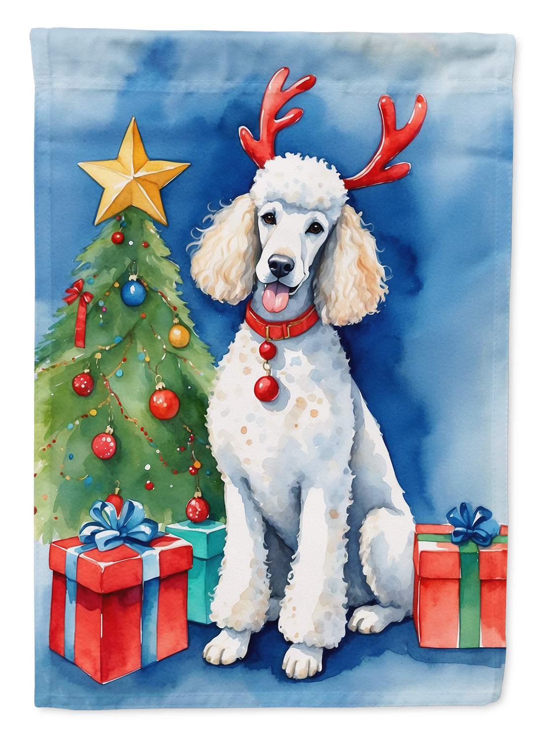 White Standard Poodle Christmas Reindeer Garden Flag Mailbox Decorative Yard Banner Outside Patio Artwork for Flower Beds, Garden Size, Multicolor