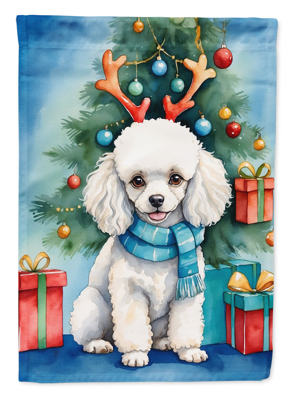 White Toy Poodle Christmas Reindeer Garden Flag Mailbox Decorative Yard Banner Outside Patio Artwork for Flower Beds, Garden Size, Multicolor