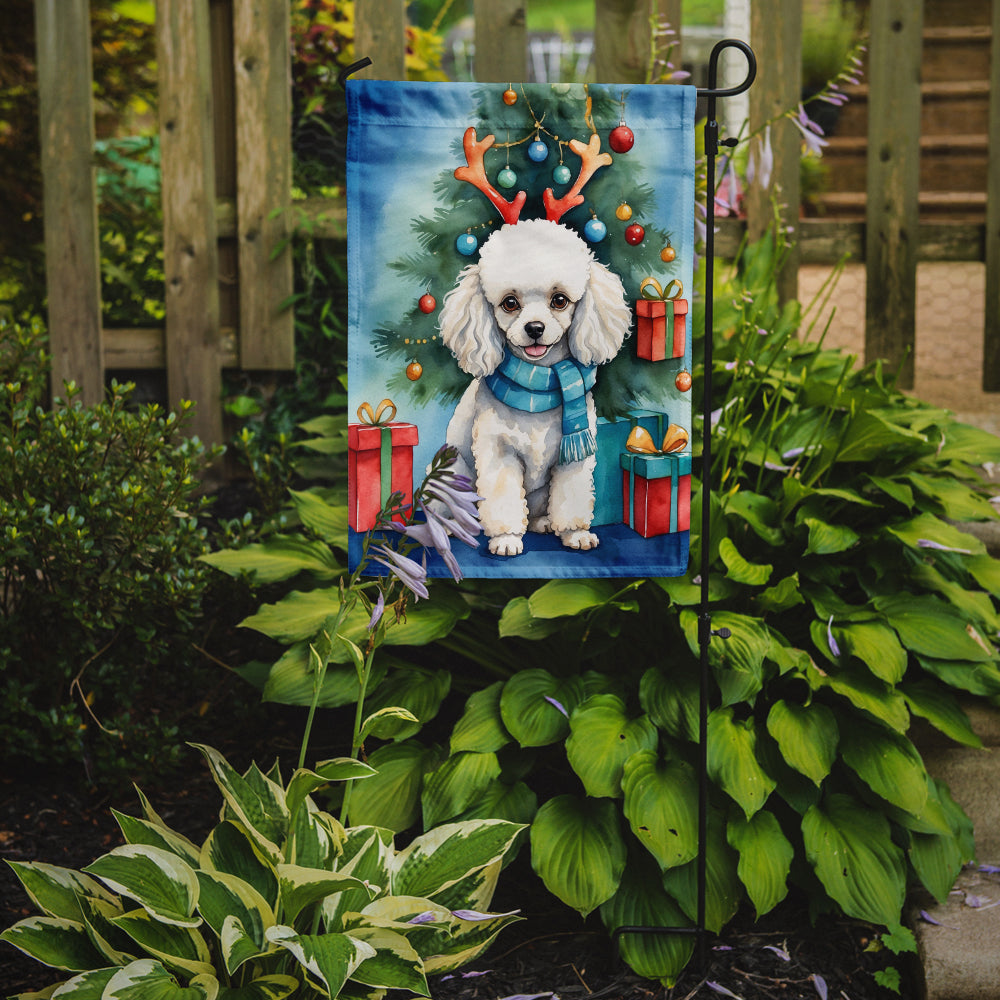 White Toy Poodle Christmas Reindeer Garden Flag Mailbox Decorative Yard Banner Outside Patio Artwork for Flower Beds, Garden Size, Multicolor