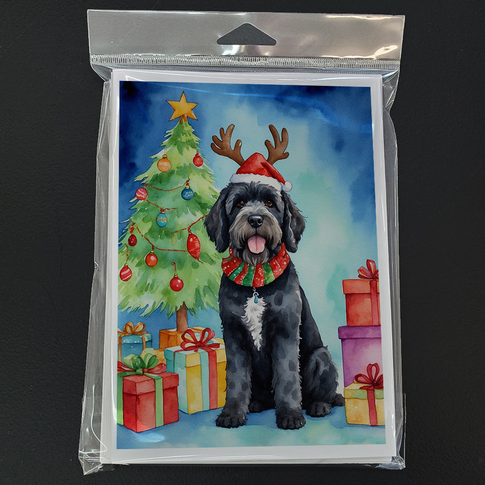 Portuguese Water Dog Christmas Reindeer Greeting Cards Pack of 8 Blank Cards with Envelopes Whimsical A7 Size 5x7