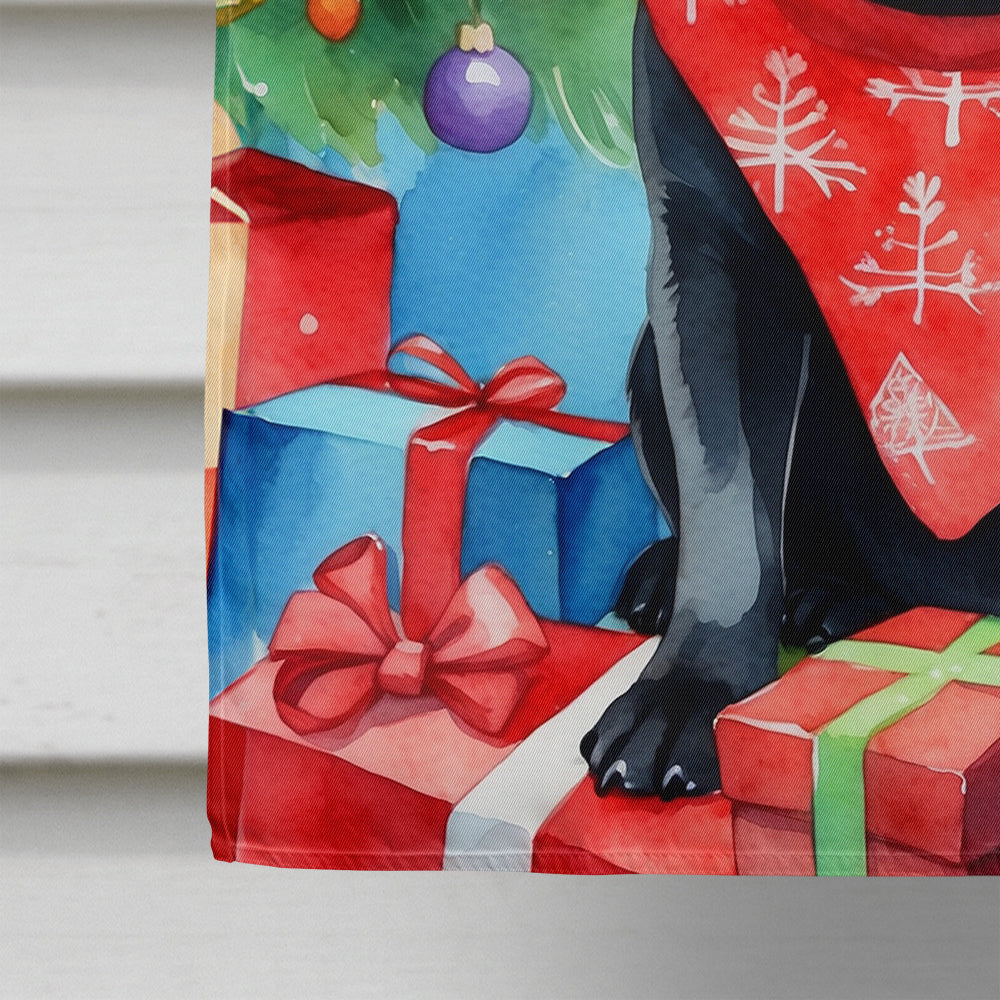 Black Pug Christmas Reindeer House Flag 28x40 Porch Sleeve Pole Decorative Outside Yard Banner Artwork Wall Hanging, Polyester