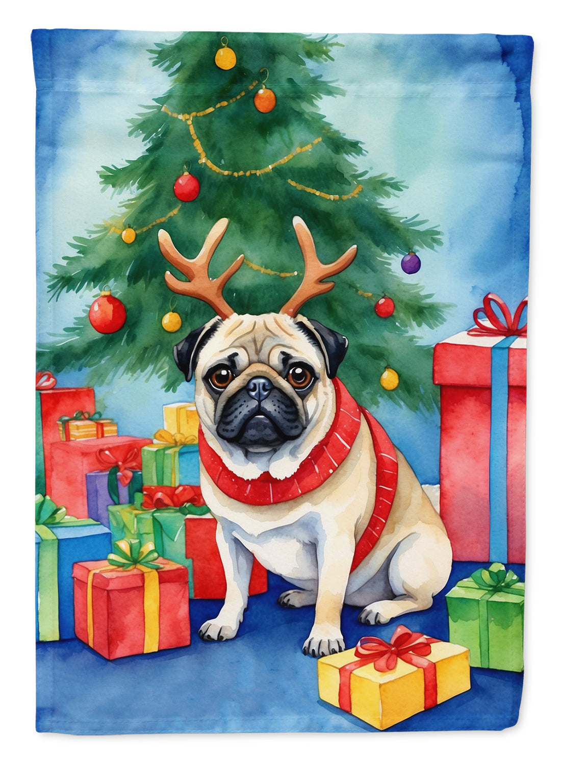 Pug Christmas Reindeer Garden Flag Mailbox Decorative Yard Banner Outside Patio Artwork for Flower Beds, Garden Size, Multicolor
