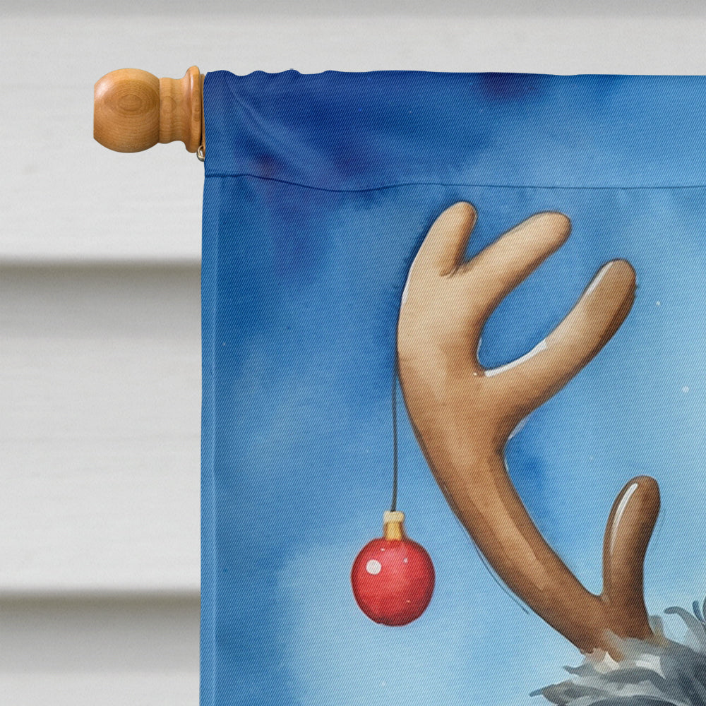 Puli Christmas Reindeer House Flag 28x40 Porch Sleeve Pole Decorative Outside Yard Banner Artwork Wall Hanging, Polyester