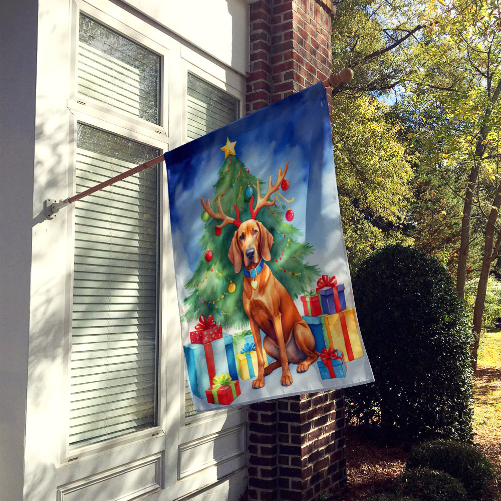 Redbone Coonhound Christmas Reindeer House Flag 28x40 Porch Sleeve Pole Decorative Outside Yard Banner Artwork Wall Hanging, Polyester