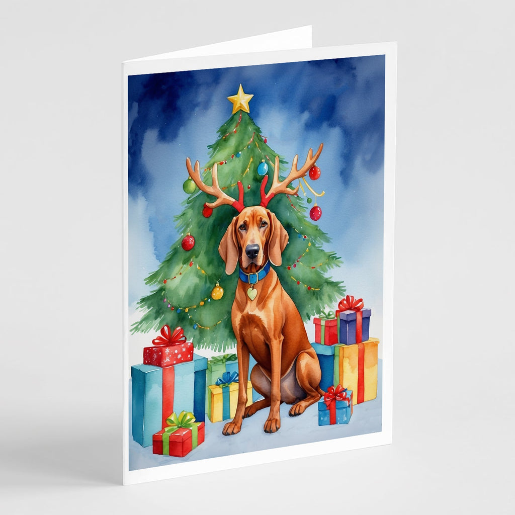 Redbone Coonhound Christmas Reindeer Greeting Cards Pack of 8 Blank Cards with Envelopes Whimsical A7 Size 5x7