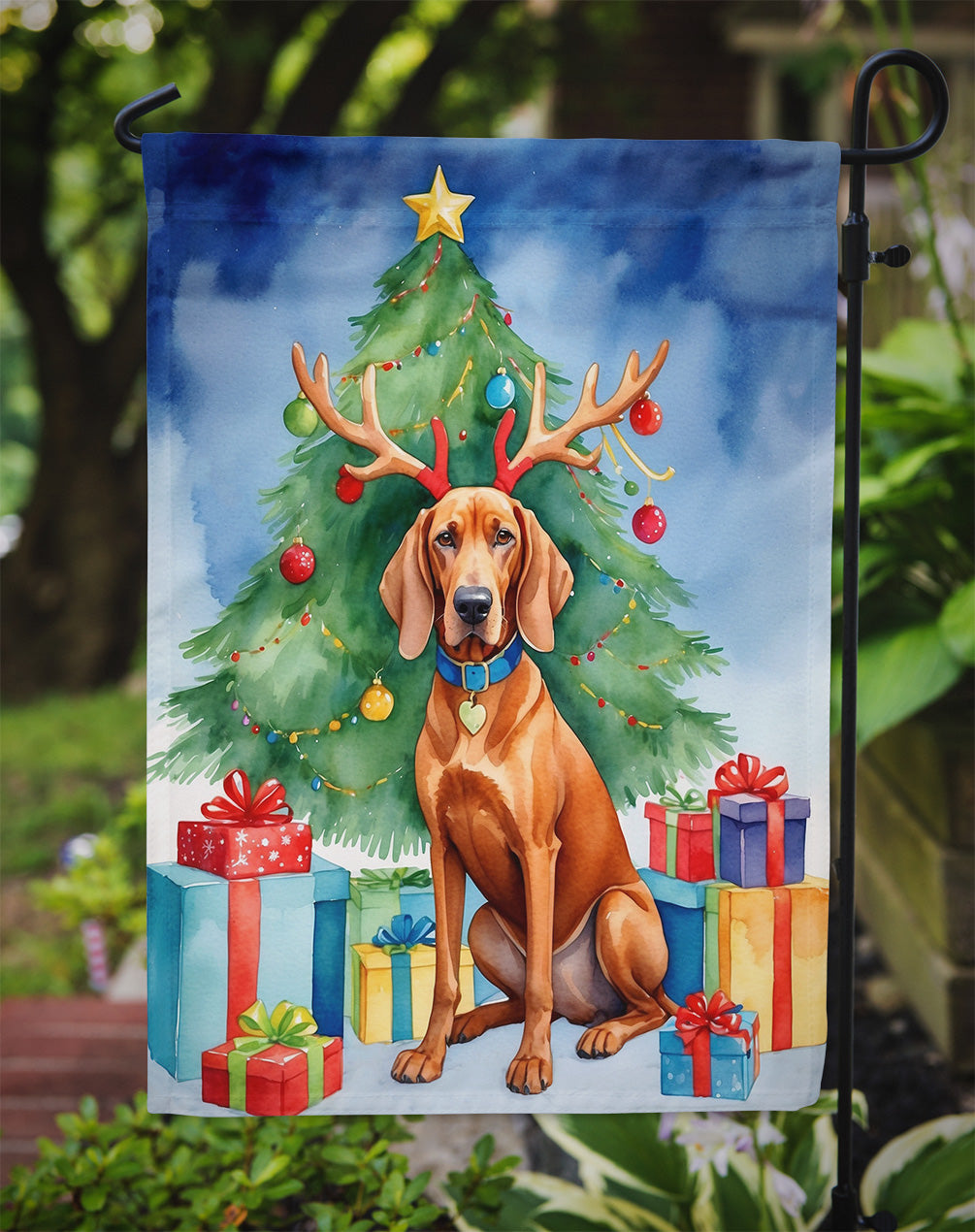 Redbone Coonhound Christmas Reindeer Garden Flag Mailbox Decorative Yard Banner Outside Patio Artwork for Flower Beds, Garden Size, Multicolor