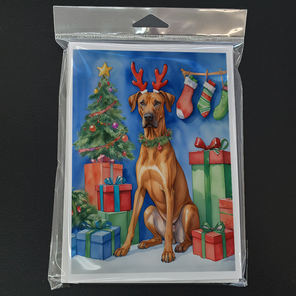 Rhodesian Ridgeback Christmas Reindeer Greeting Cards Pack of 8 Blank Cards with Envelopes Whimsical A7 Size 5x7