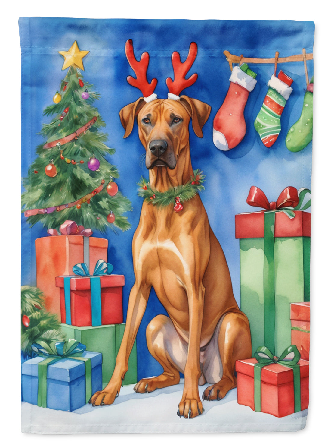 Rhodesian Ridgeback Christmas Reindeer Garden Flag Mailbox Decorative Yard Banner Outside Patio Artwork for Flower Beds, Garden Size, Multicolor