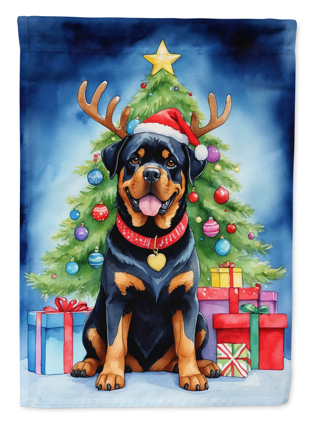 Rottweiler Christmas Reindeer House Flag 28x40 Porch Sleeve Pole Decorative Outside Yard Banner Artwork Wall Hanging, Polyester