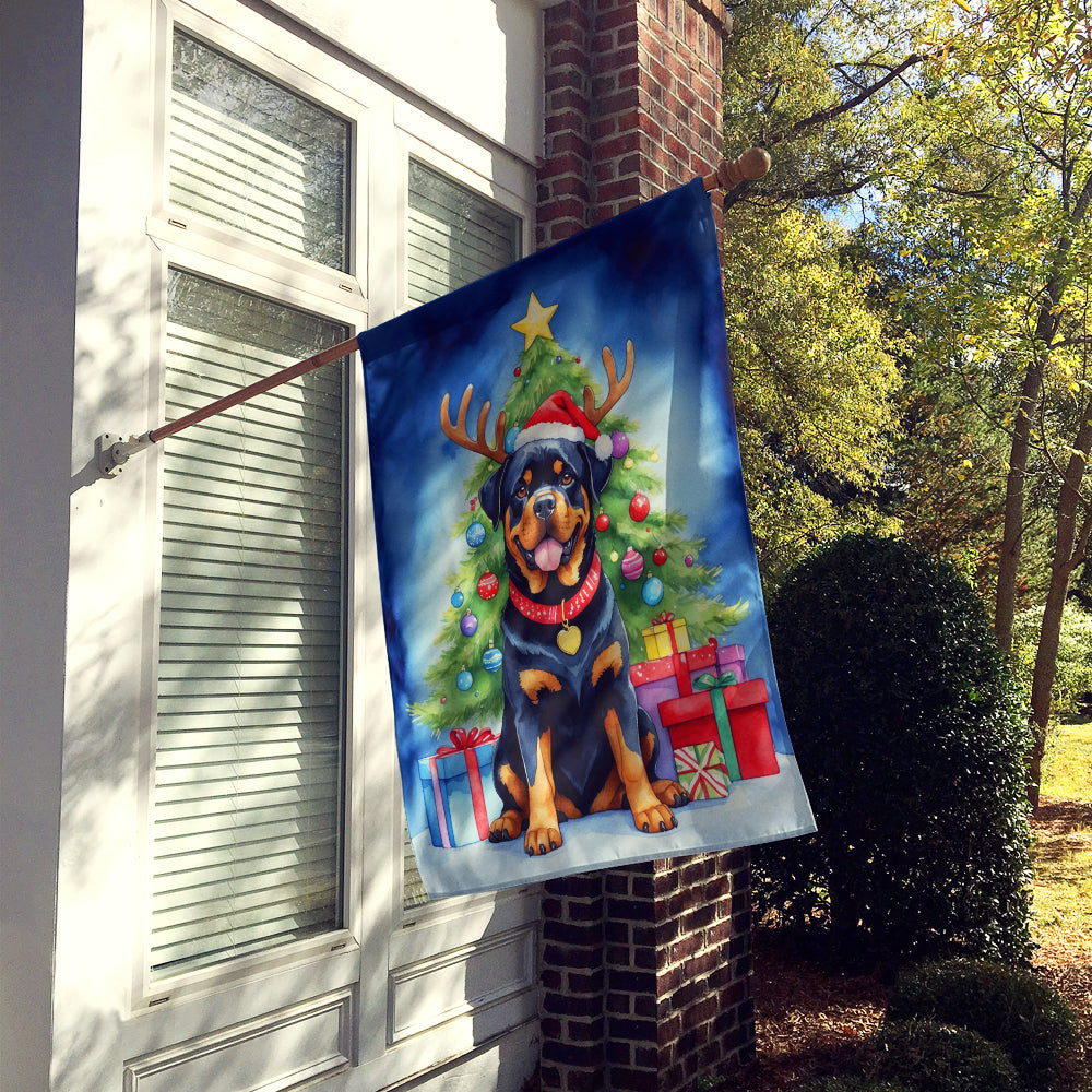 Rottweiler Christmas Reindeer House Flag 28x40 Porch Sleeve Pole Decorative Outside Yard Banner Artwork Wall Hanging, Polyester