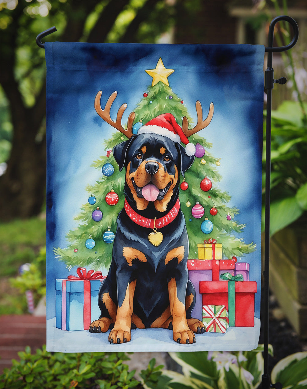 Rottweiler Christmas Reindeer Garden Flag Mailbox Decorative Yard Banner Outside Patio Artwork for Flower Beds, Garden Size, Multicolor