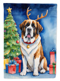 Saint Bernard Christmas Reindeer House Flag 28x40 Porch Sleeve Pole Decorative Outside Yard Banner Artwork Wall Hanging, Polyester