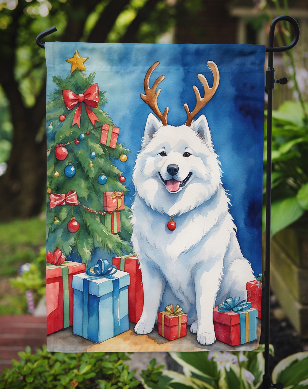 Samoyed Christmas Reindeer Garden Flag Mailbox Decorative Yard Banner Outside Patio Artwork for Flower Beds, Garden Size, Multicolor