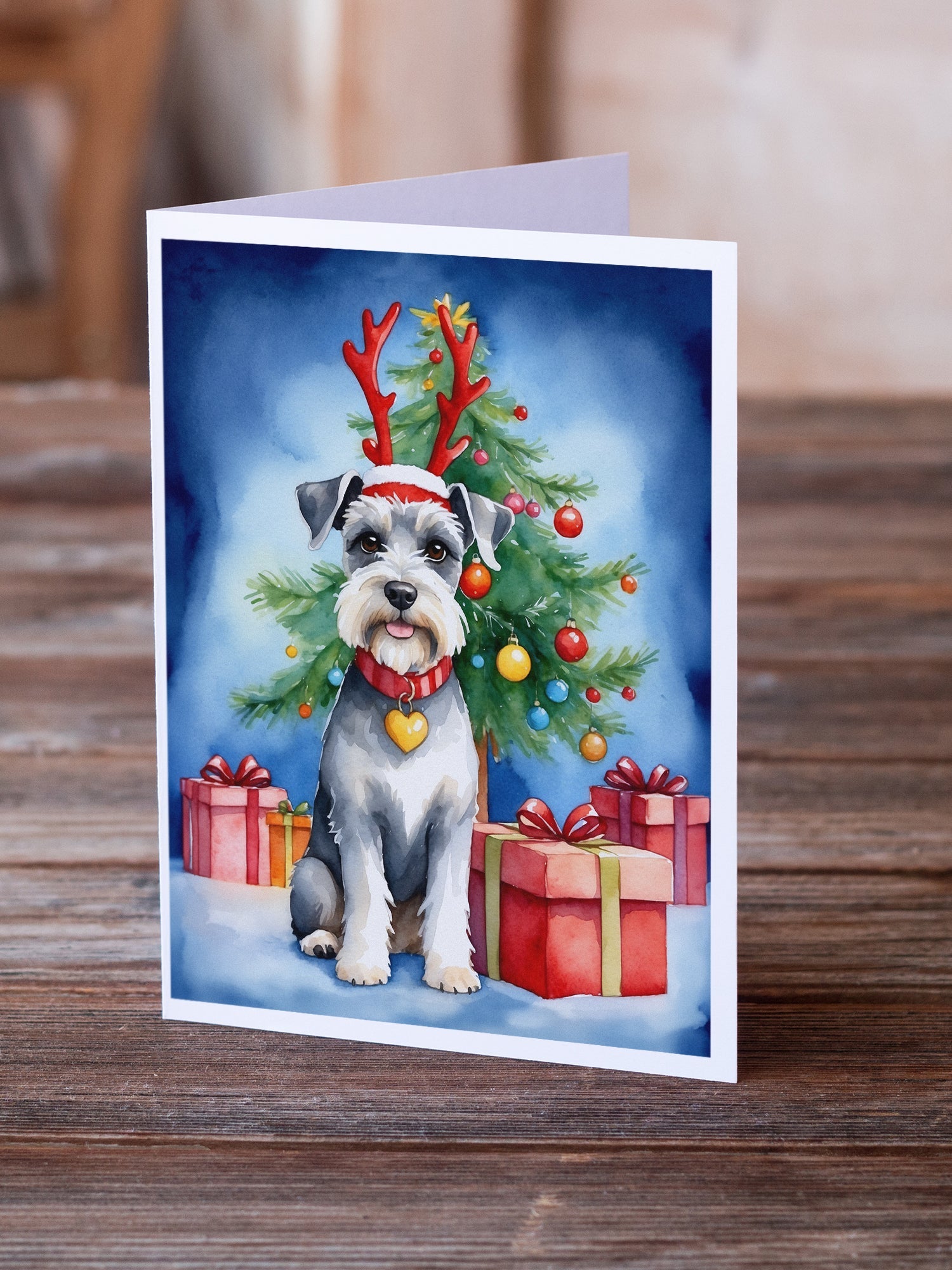 Schnauzer Christmas Reindeer Greeting Cards Pack of 8 Blank Cards with Envelopes Whimsical A7 Size 5x7