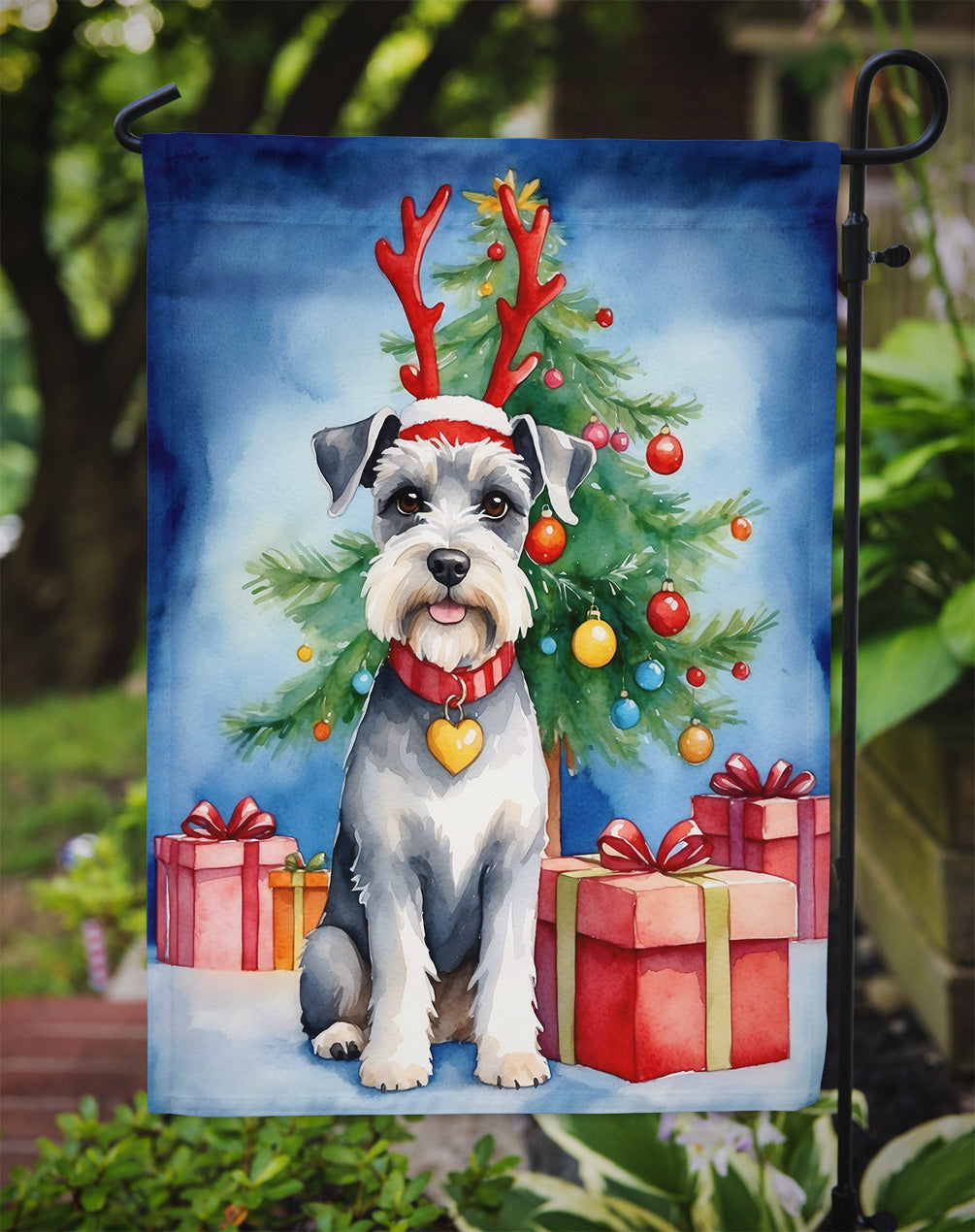 Schnauzer Christmas Reindeer Garden Flag Mailbox Decorative Yard Banner Outside Patio Artwork for Flower Beds, Garden Size, Multicolor