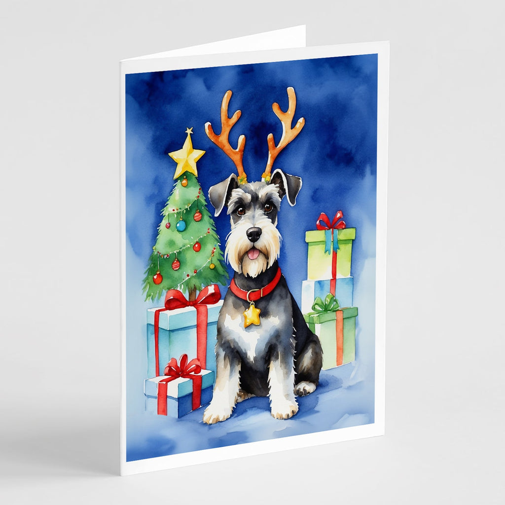 Schnauzer Christmas Reindeer Greeting Cards Pack of 8 Blank Cards with Envelopes Whimsical A7 Size 5x7