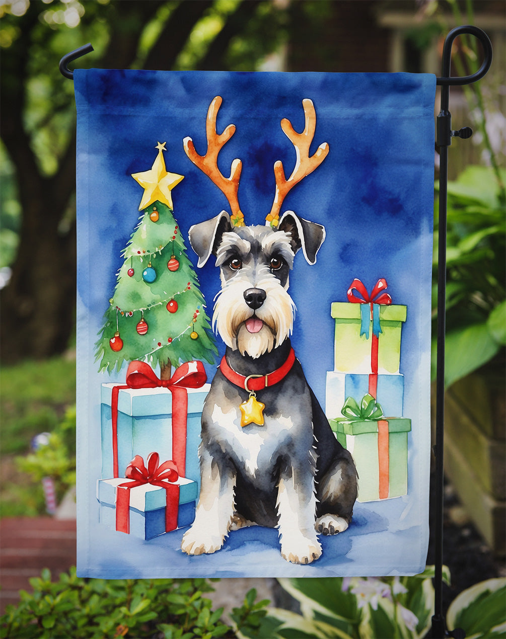 Schnauzer Christmas Reindeer Garden Flag Mailbox Decorative Yard Banner Outside Patio Artwork for Flower Beds, Garden Size, Multicolor