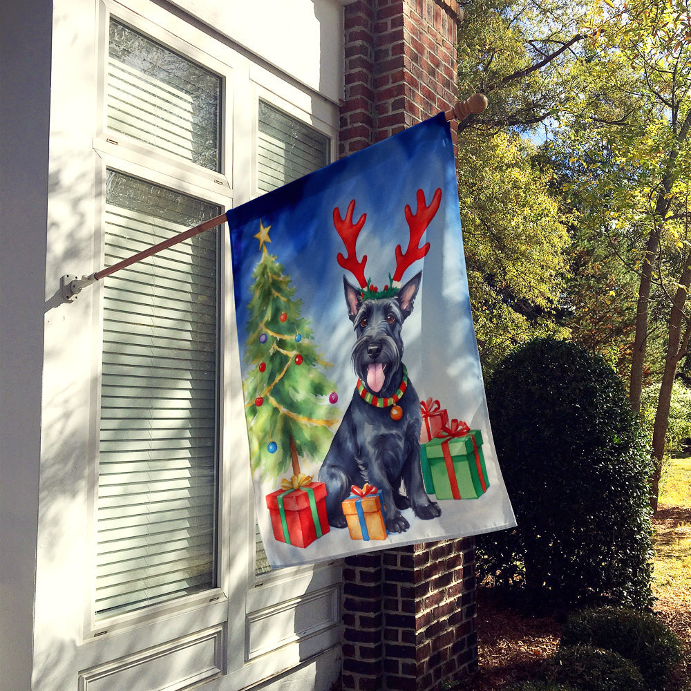 Scottish Terrier Christmas Reindeer House Flag 28x40 Porch Sleeve Pole Decorative Outside Yard Banner Artwork Wall Hanging, Polyester