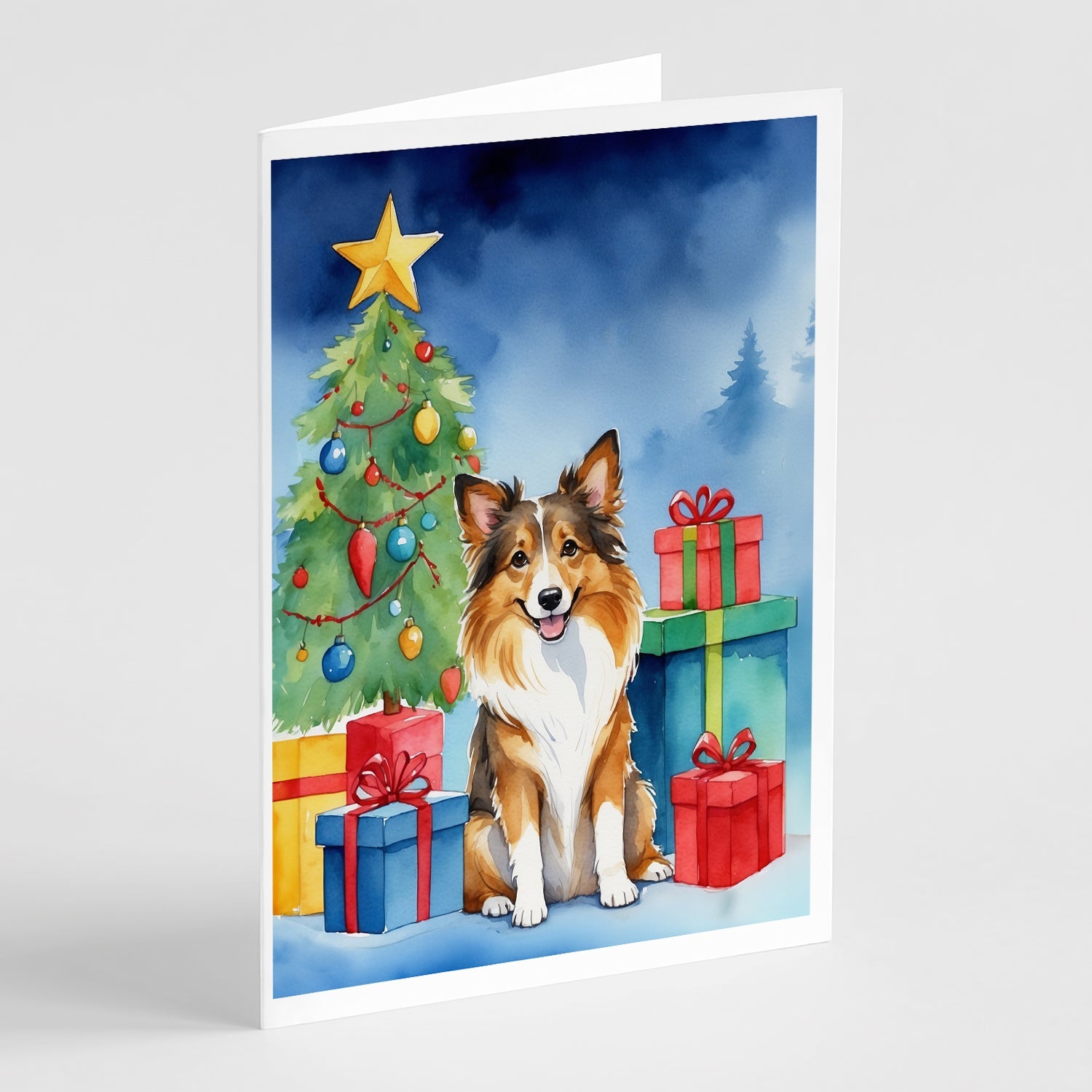 Sheltie Christmas Reindeer Greeting Cards Pack of 8 Blank Cards with Envelopes Whimsical A7 Size 5x7