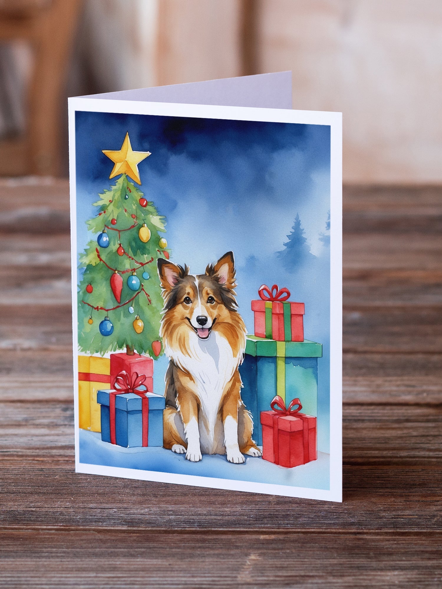 Sheltie Christmas Reindeer Greeting Cards Pack of 8 Blank Cards with Envelopes Whimsical A7 Size 5x7