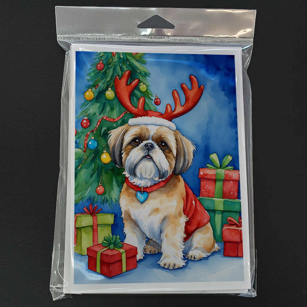 Shih Tzu Christmas Reindeer Greeting Cards Pack of 8 Blank Cards with Envelopes Whimsical A7 Size 5x7