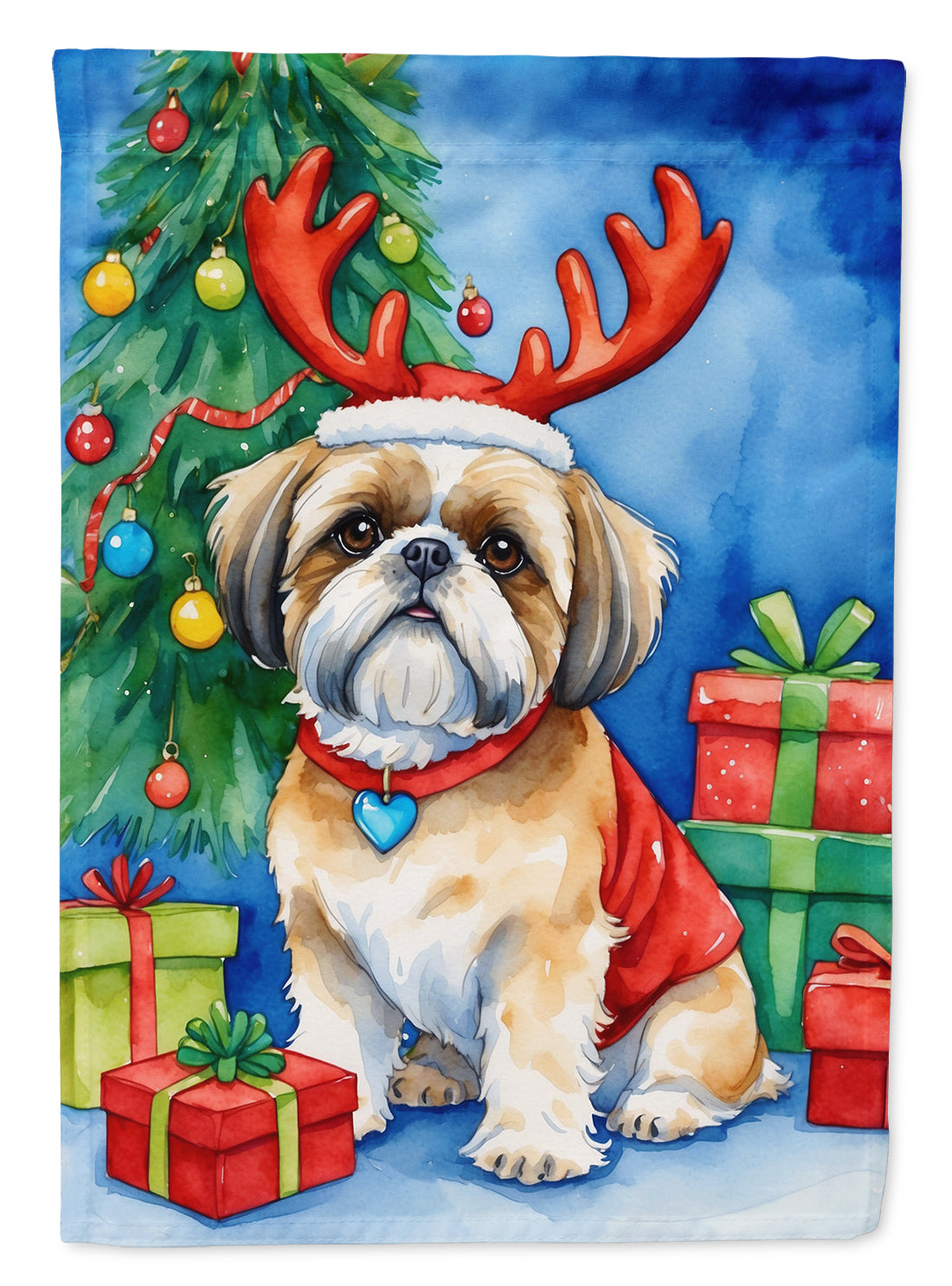 Shih Tzu Christmas Reindeer Garden Flag Mailbox Decorative Yard Banner Outside Patio Artwork for Flower Beds, Garden Size, Multicolor