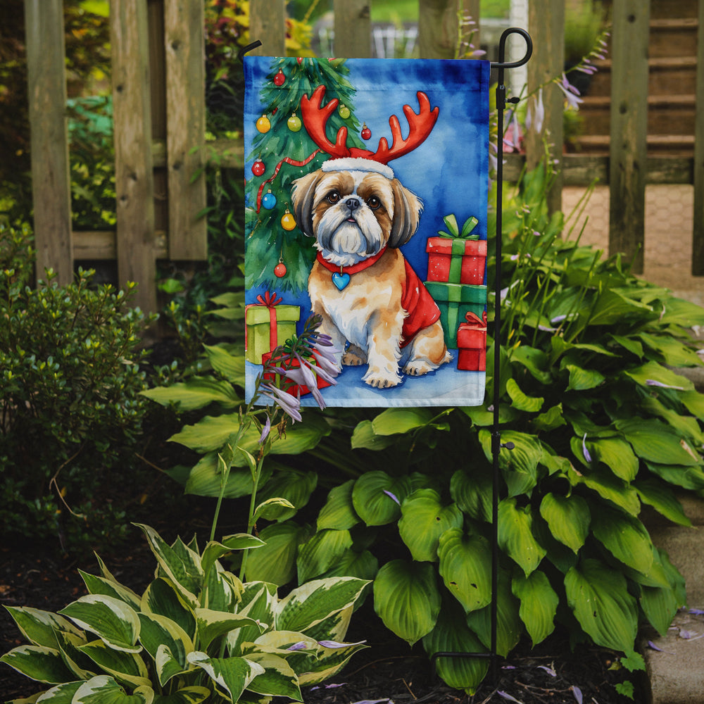 Shih Tzu Christmas Reindeer Garden Flag Mailbox Decorative Yard Banner Outside Patio Artwork for Flower Beds, Garden Size, Multicolor