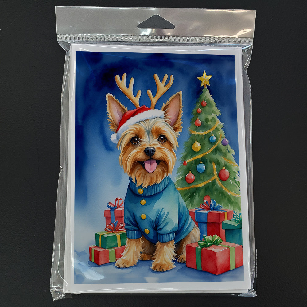 Silky Terrier Christmas Reindeer Greeting Cards Pack of 8 Blank Cards with Envelopes Whimsical A7 Size 5x7