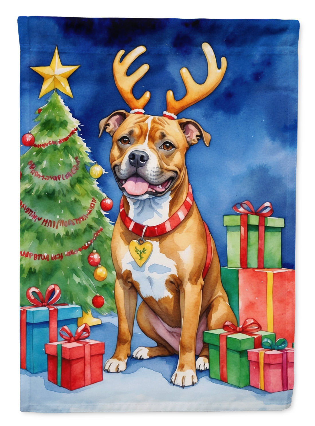 Staffordshire Bull Terrier Christmas Reindeer Garden Flag Mailbox Decorative Yard Banner Outside Patio Artwork for Flower Beds, Garden Size, Multicolor