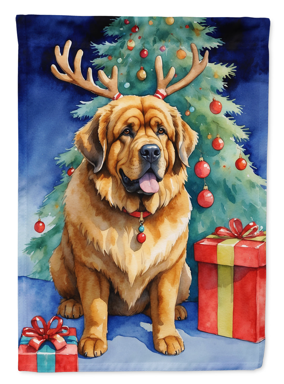 Tibetan Mastiff Christmas Reindeer House Flag 28x40 Porch Sleeve Pole Decorative Outside Yard Banner Artwork Wall Hanging, Polyester