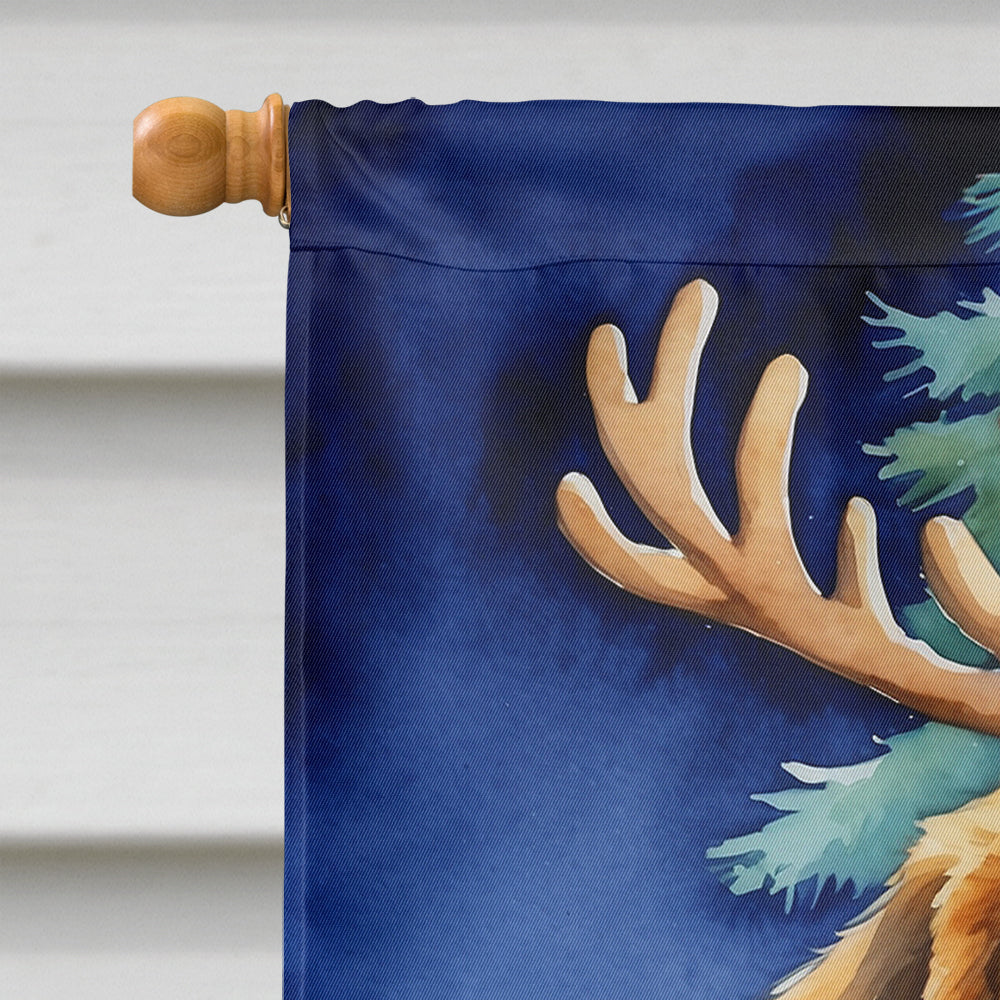 Tibetan Mastiff Christmas Reindeer House Flag 28x40 Porch Sleeve Pole Decorative Outside Yard Banner Artwork Wall Hanging, Polyester