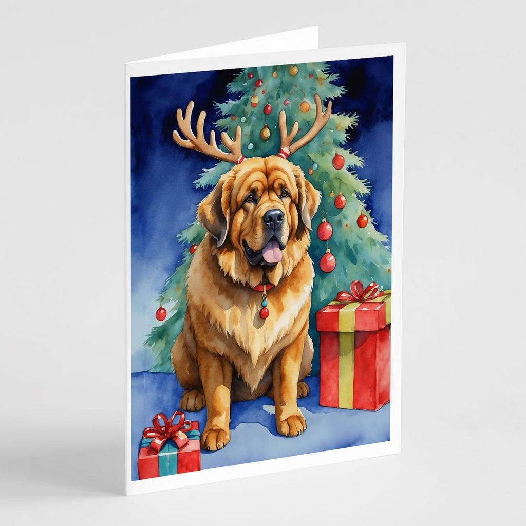 Tibetan Mastiff Christmas Reindeer Greeting Cards Pack of 8 Blank Cards with Envelopes Whimsical A7 Size 5x7