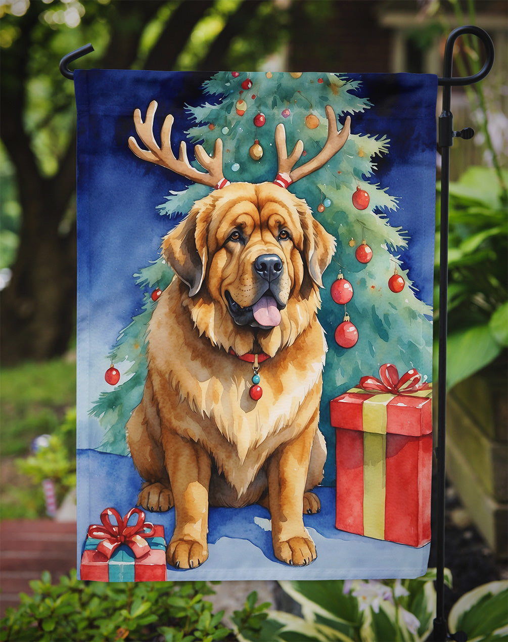 Tibetan Mastiff Christmas Reindeer Garden Flag Mailbox Decorative Yard Banner Outside Patio Artwork for Flower Beds, Garden Size, Multicolor