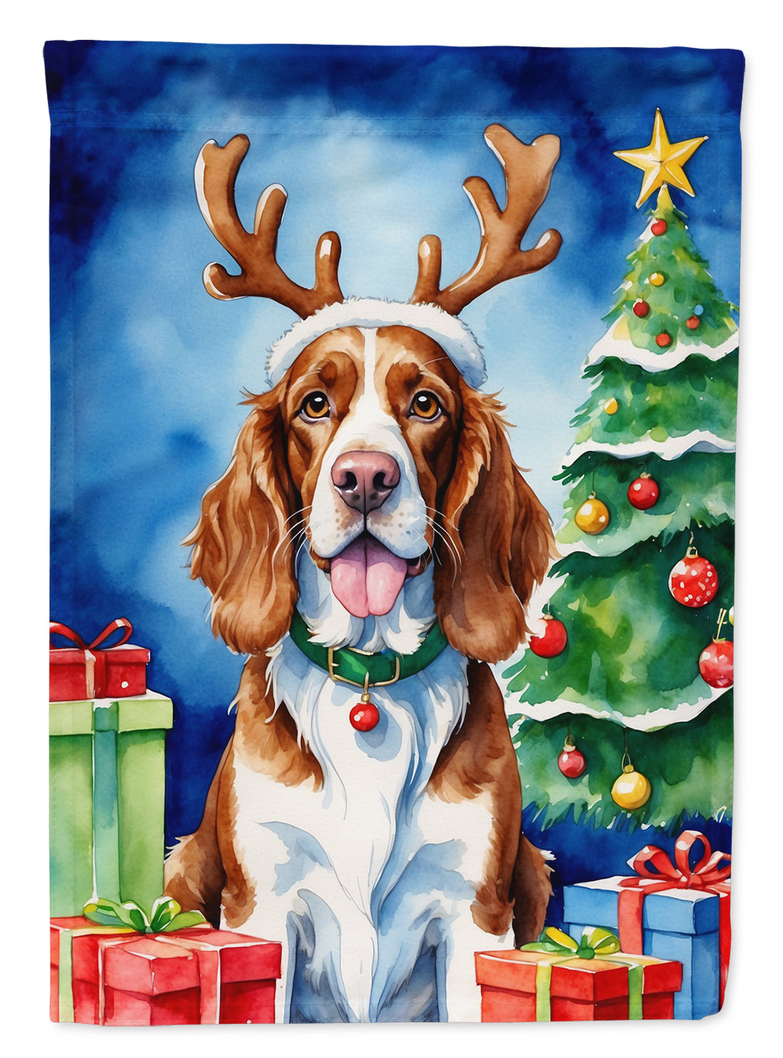 Welsh Springer Spaniel Christmas Reindeer Garden Flag Mailbox Decorative Yard Banner Outside Patio Artwork for Flower Beds, Garden Size, Multicolor