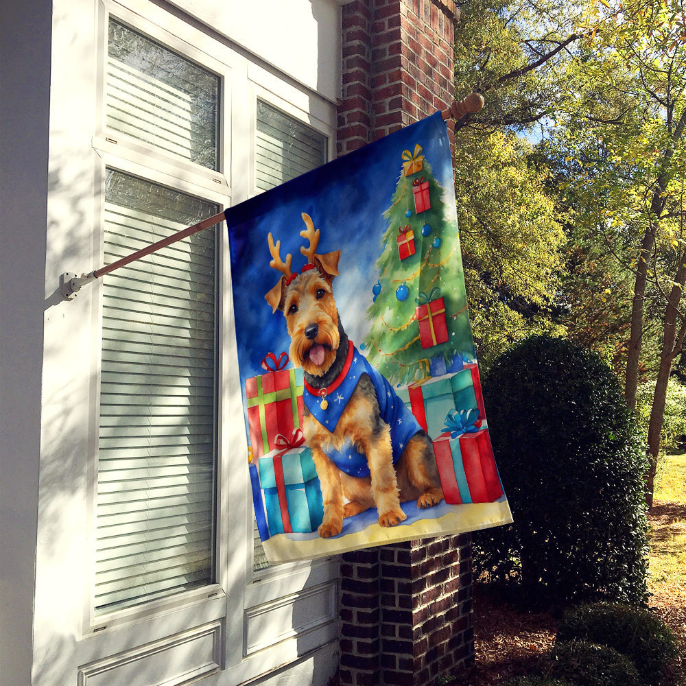 Welsh Terrier Christmas Reindeer House Flag 28x40 Porch Sleeve Pole Decorative Outside Yard Banner Artwork Wall Hanging, Polyester