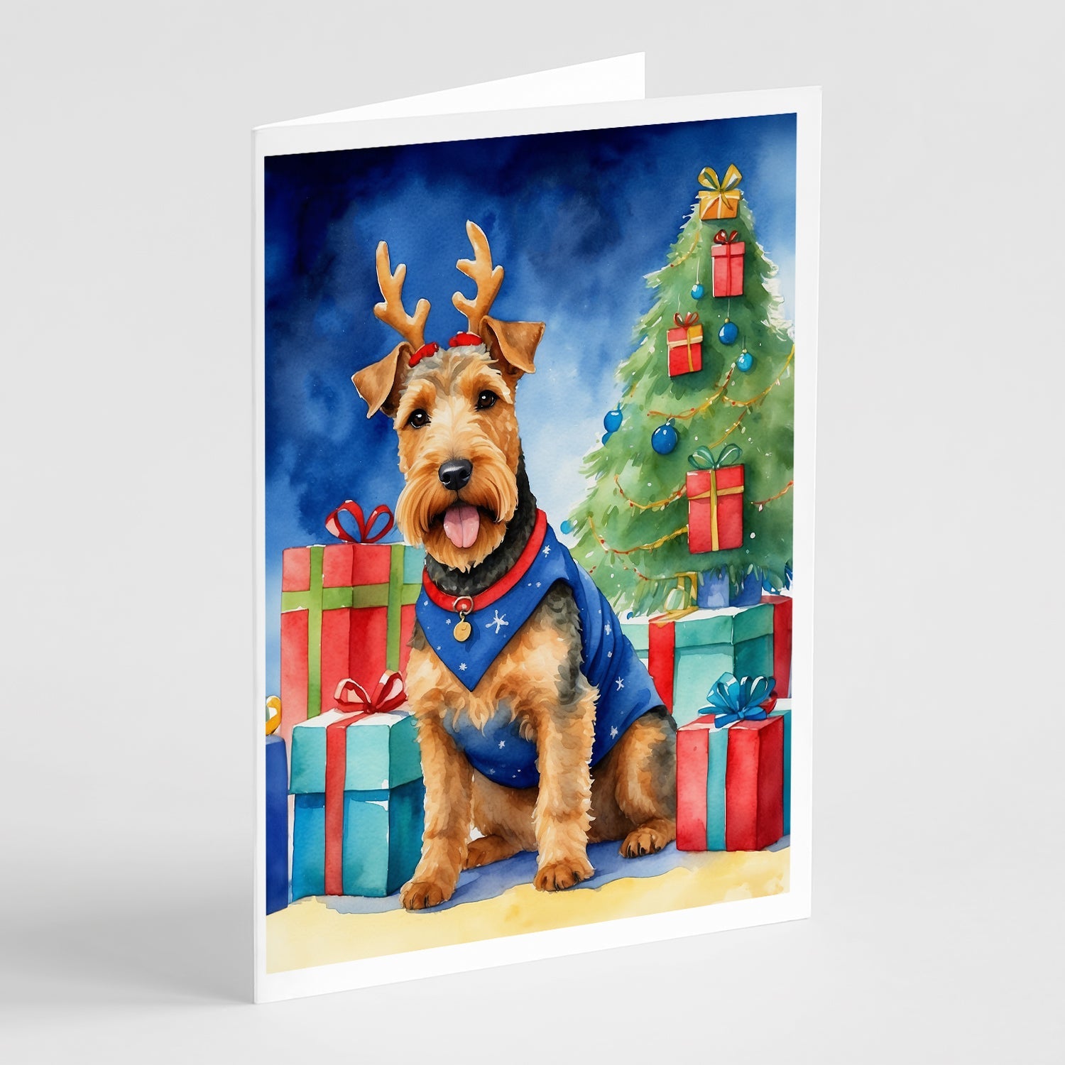 Welsh Terrier Christmas Reindeer Greeting Cards Pack of 8 Blank Cards with Envelopes Whimsical A7 Size 5x7
