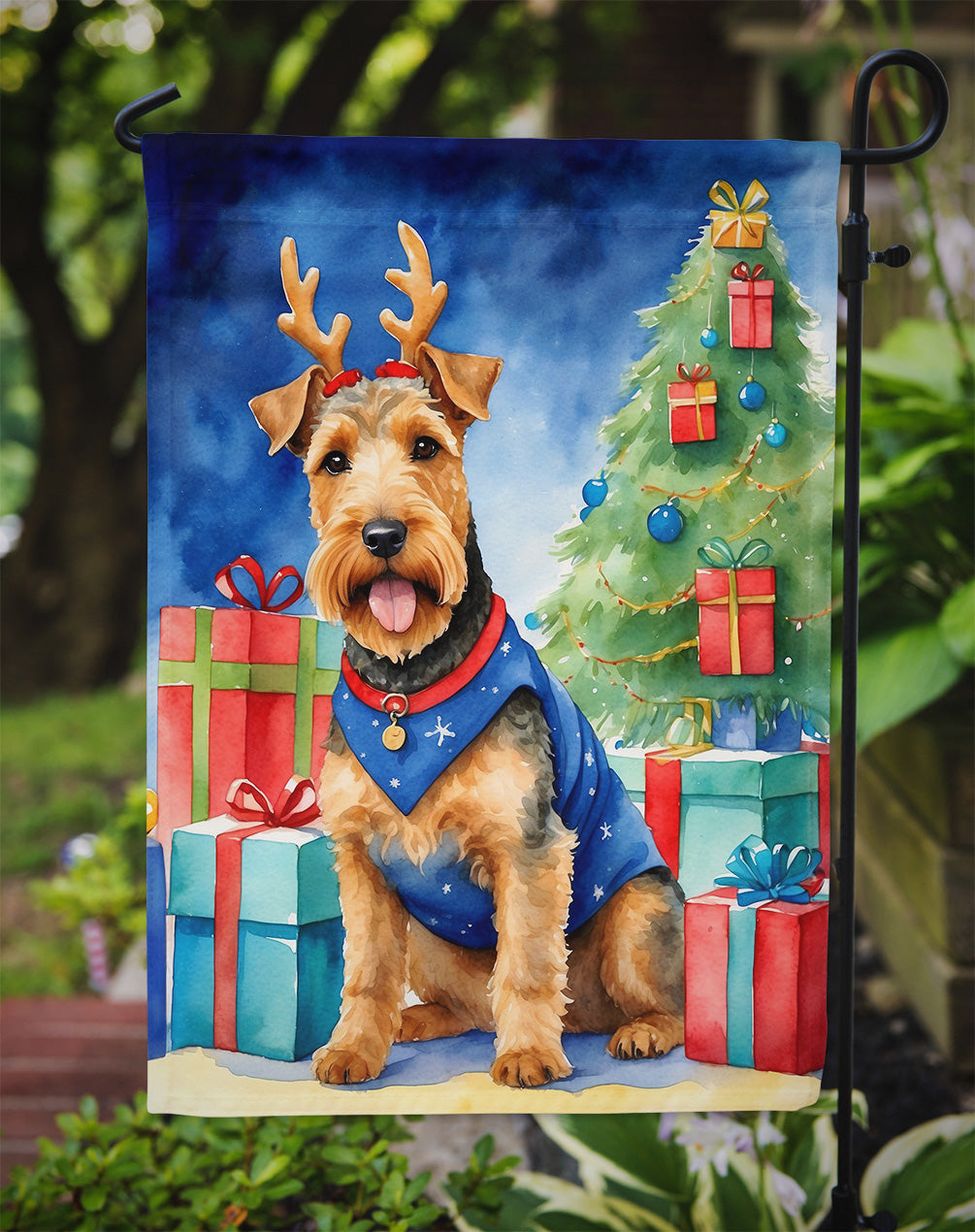 Welsh Terrier Christmas Reindeer Garden Flag Mailbox Decorative Yard Banner Outside Patio Artwork for Flower Beds, Garden Size, Multicolor