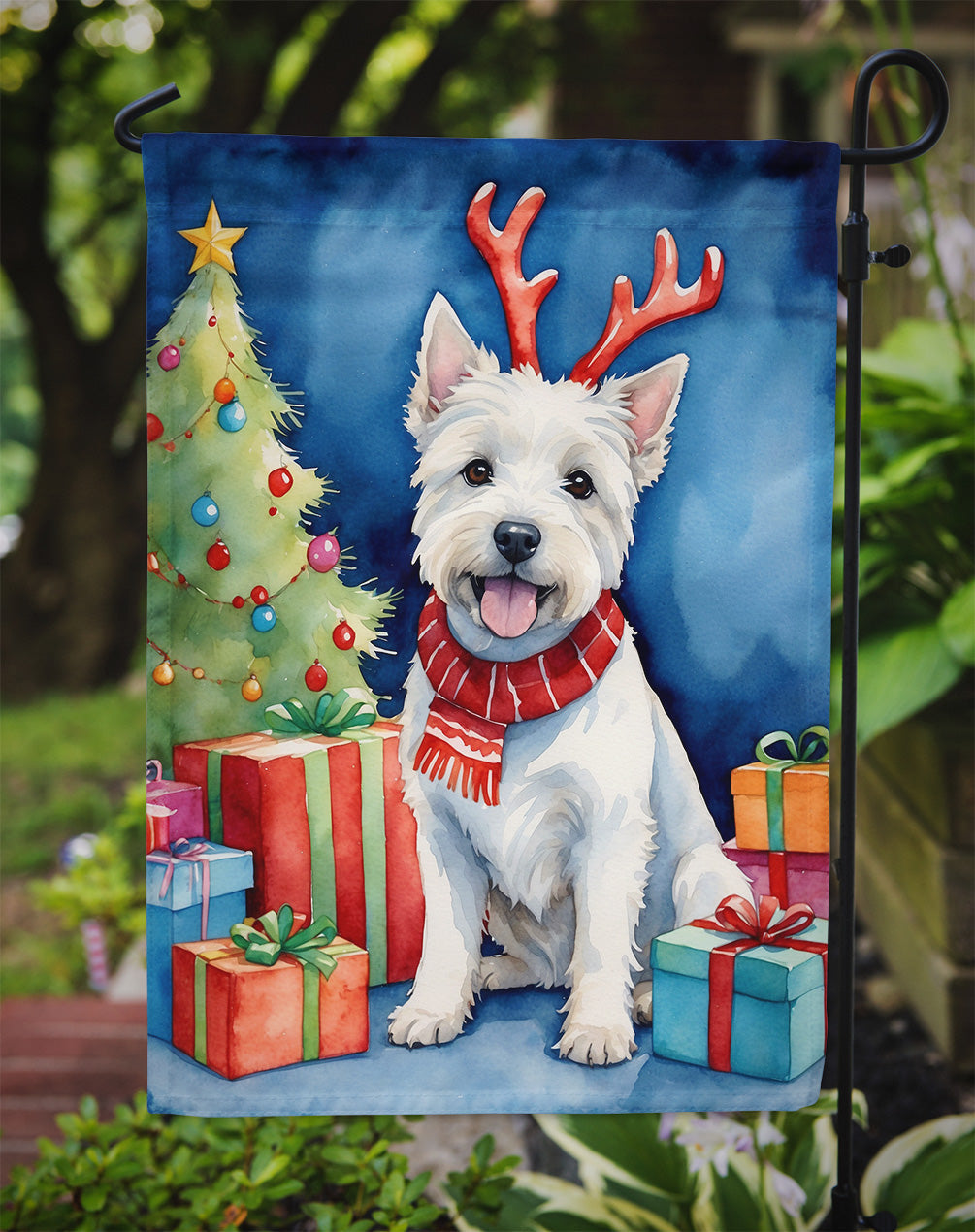 Westie Christmas Reindeer Garden Flag Mailbox Decorative Yard Banner Outside Patio Artwork for Flower Beds, Garden Size, Multicolor