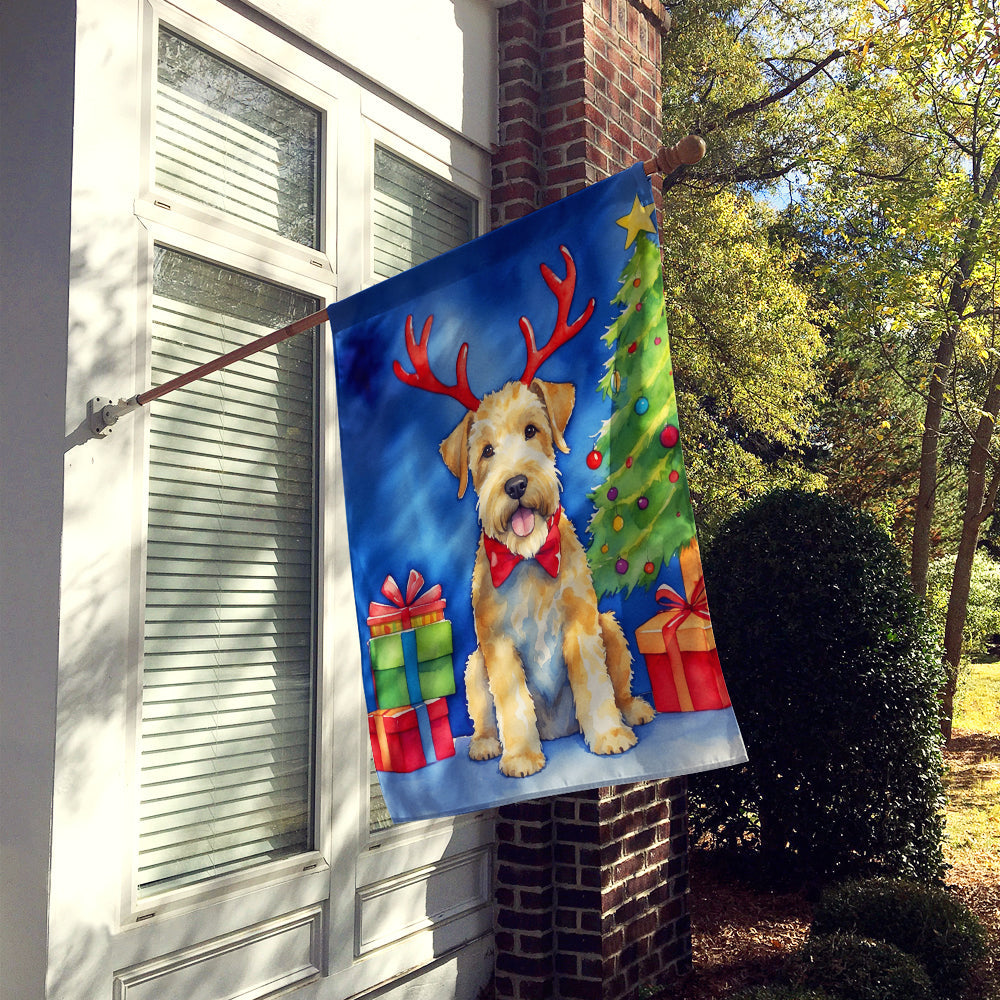 Wheaten Terrier Christmas Reindeer House Flag 28x40 Porch Sleeve Pole Decorative Outside Yard Banner Artwork Wall Hanging, Polyester