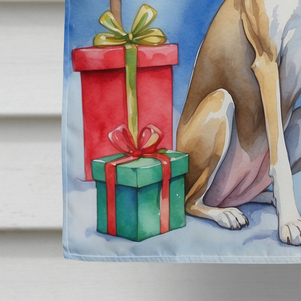 Whippet Christmas Reindeer House Flag 28x40 Porch Sleeve Pole Decorative Outside Yard Banner Artwork Wall Hanging, Polyester