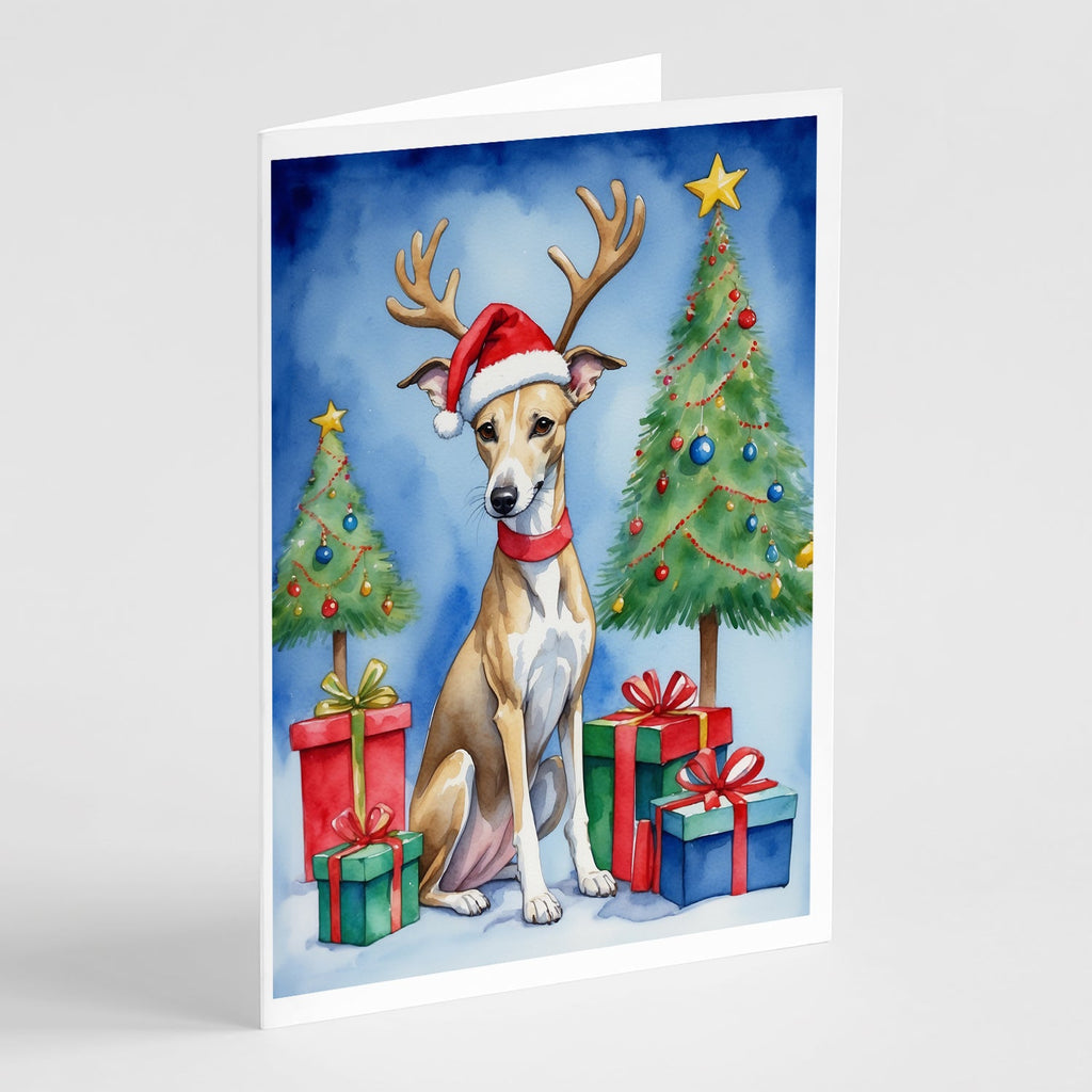 Whippet Christmas Reindeer Greeting Cards Pack of 8 Blank Cards with Envelopes Whimsical A7 Size 5x7