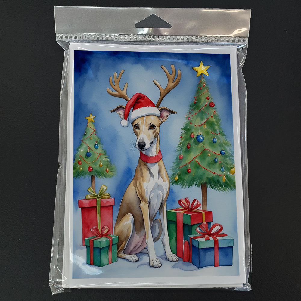 Whippet Christmas Reindeer Greeting Cards Pack of 8 Blank Cards with Envelopes Whimsical A7 Size 5x7