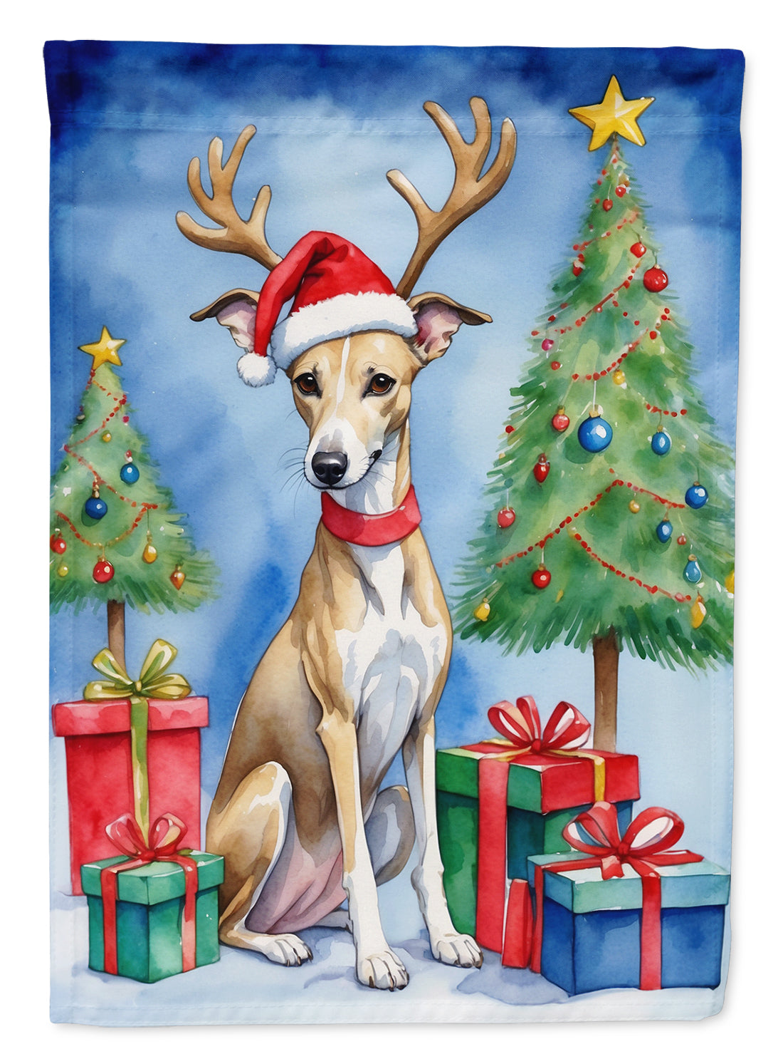 Whippet Christmas Reindeer Garden Flag Mailbox Decorative Yard Banner Outside Patio Artwork for Flower Beds, Garden Size, Multicolor