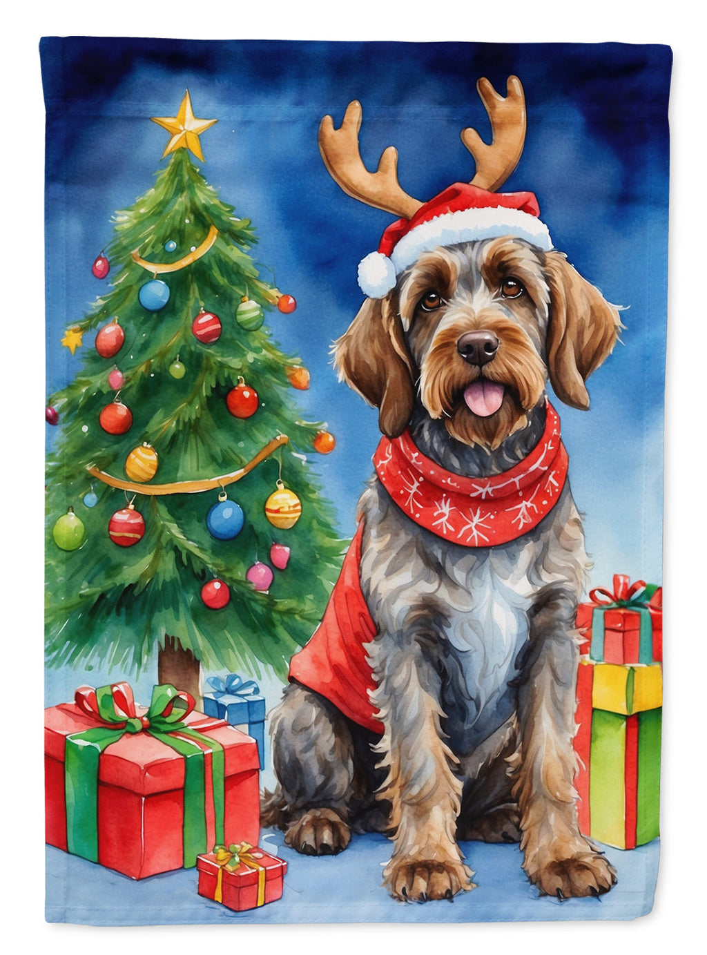 Wirehaired Pointing Griffon Christmas Reindeer Garden Flag Mailbox Decorative Yard Banner Outside Patio Artwork for Flower Beds, Garden Size, Multicolor