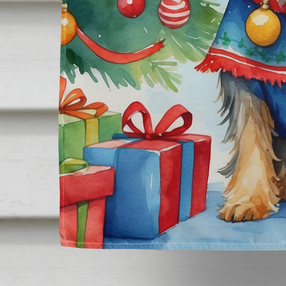 Yorkshire Terrier Yorkie Christmas Reindeer House Flag 28x40 Porch Sleeve Pole Decorative Outside Yard Banner Artwork Wall Hanging, Polyester