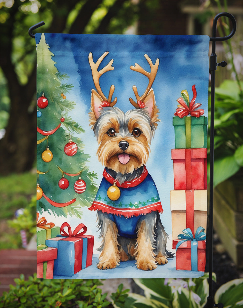 Yorkshire Terrier Yorkie Christmas Reindeer Garden Flag Mailbox Decorative Yard Banner Outside Patio Artwork for Flower Beds, Garden Size, Multicolor