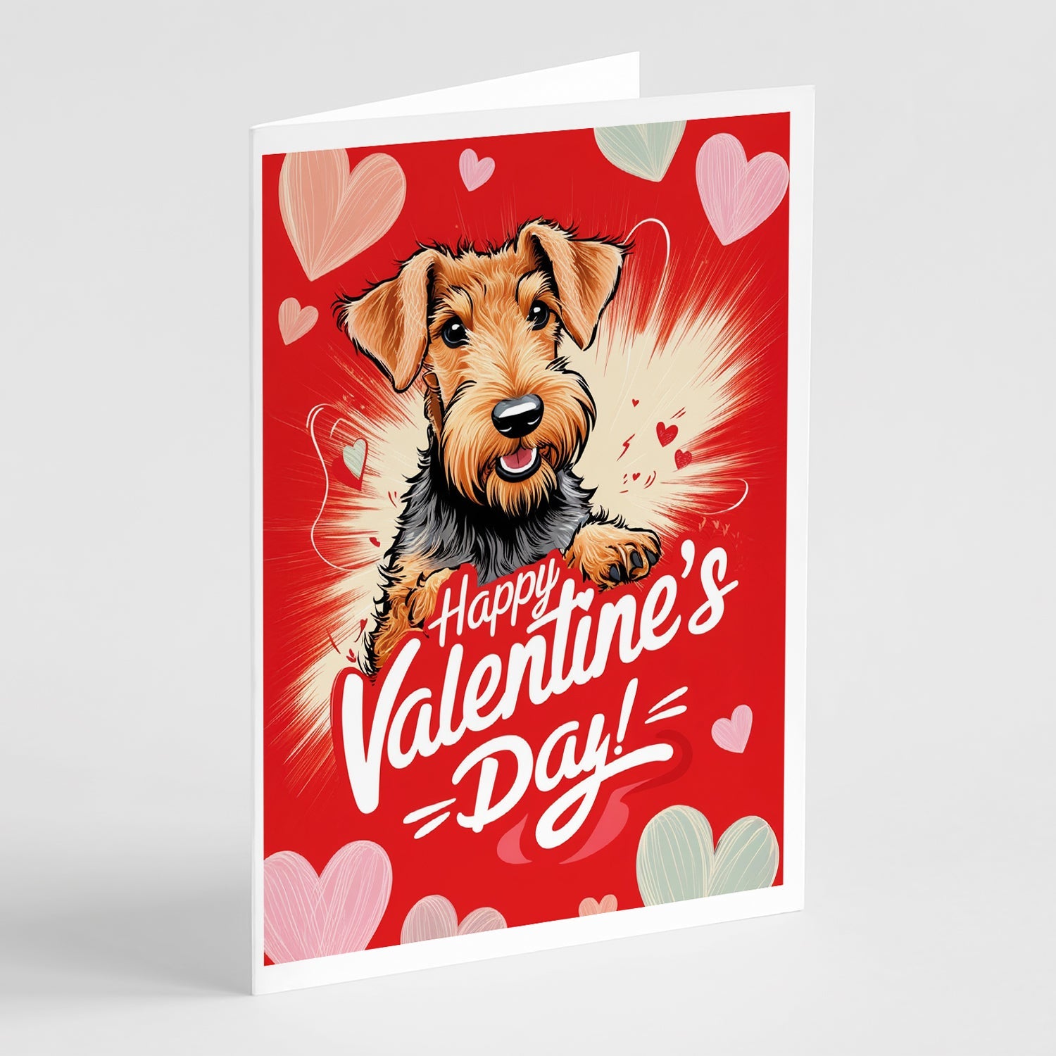 Airedale Terrier Happy Valentine's Day Greeting Cards Pack of 8 Blank Cards with Envelopes Whimsical A7 Size 5x7
